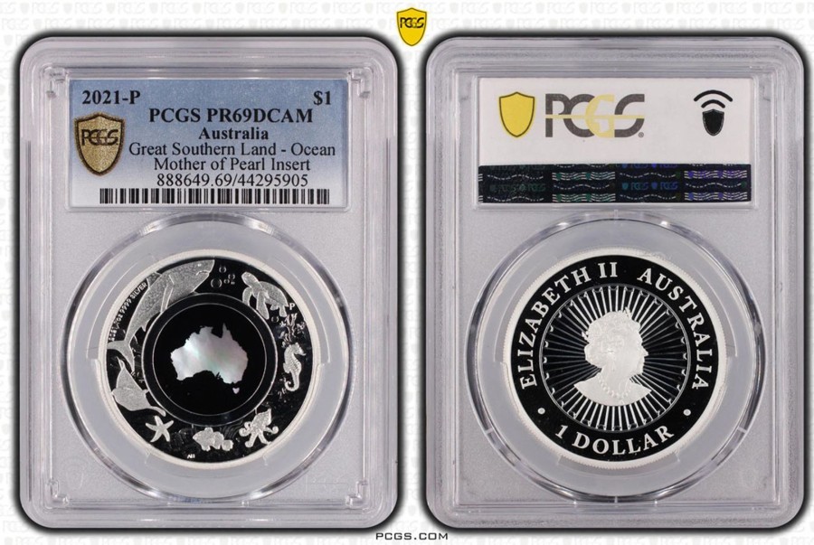 Pcgs Perth Mint | Great Southern Land 2021-P Silver $1 Mother Of Pearl Pcgs Pr69 Dcam