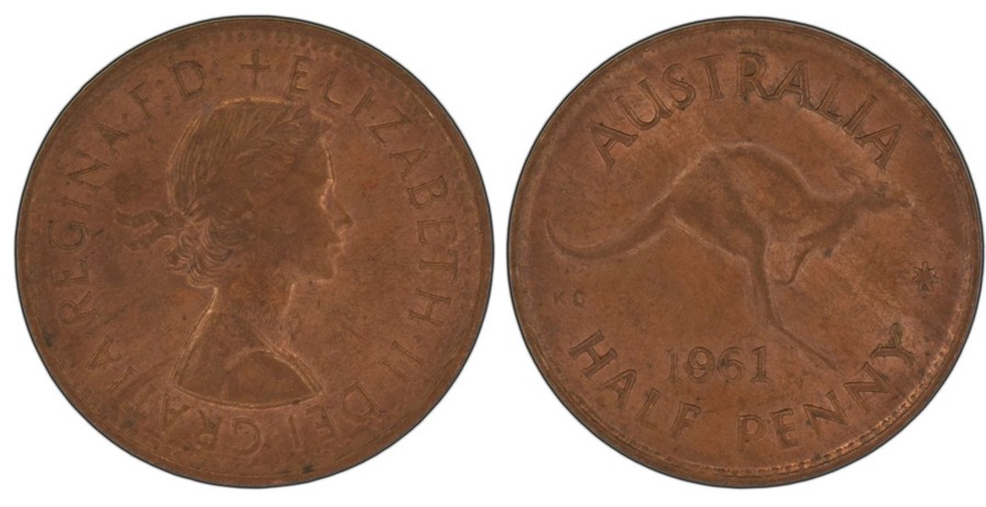 Pre-Decimal Coins Royal Australian Mint | 1961 Penny And Halfpenny Elizabeth Ii Pair In About Uncirculated