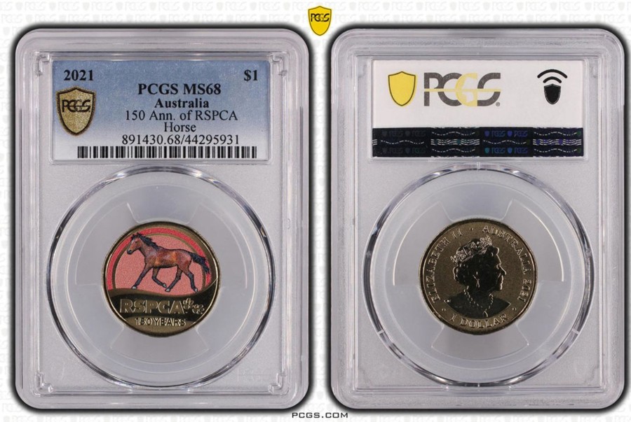 Pcgs Royal Australian Mint | 150 Ann. Of Rspca Horse $1 Pcgs Ms68