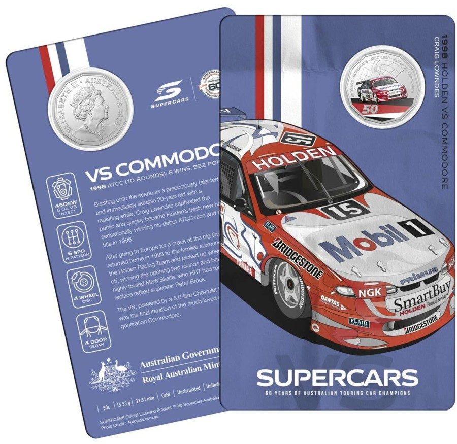 Royal Australian Mint Royal Australian Mint | 2020 50C Coin - 60 Years Of The Atcc 1960/2020 - Supercars - 1998 Holden Vs Commodore