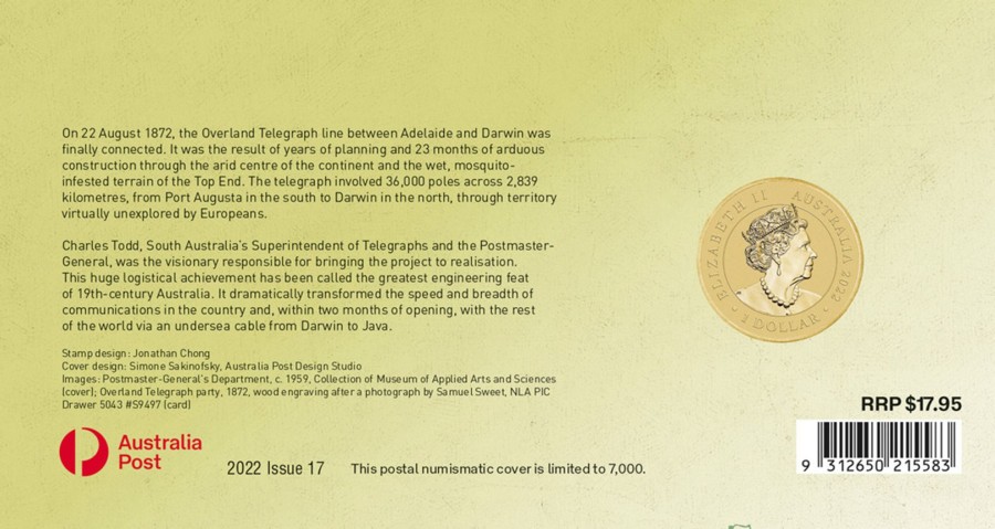 Pnc Australia Post | 150 Years: Overland Telegraph Perth Mint Postal Numismatic Cover