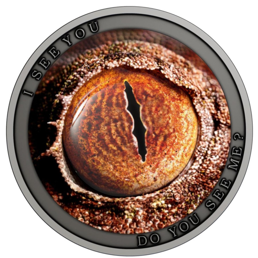 World Coins Lithuanian Mint | 2021 Niue $1 Silver Antique Coin - I See You - Do You Know Me? - Leaf-Tailed Gecko