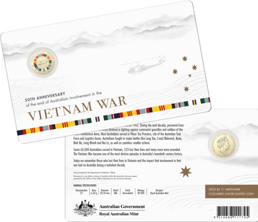 Royal Australian Mint Royal Australian Mint | 2023 $2 Albr "C" Mintmark Coloured Uncirculated Coin 50Th Anniversary End Of Vietnam War