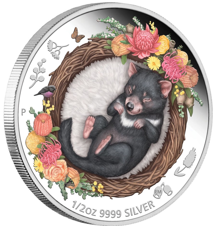 Perth Mint Perth Mint | 2021 1/2Oz Silver Proof Coloured Coin - Dreaming Down Under - Tasmanian Devil