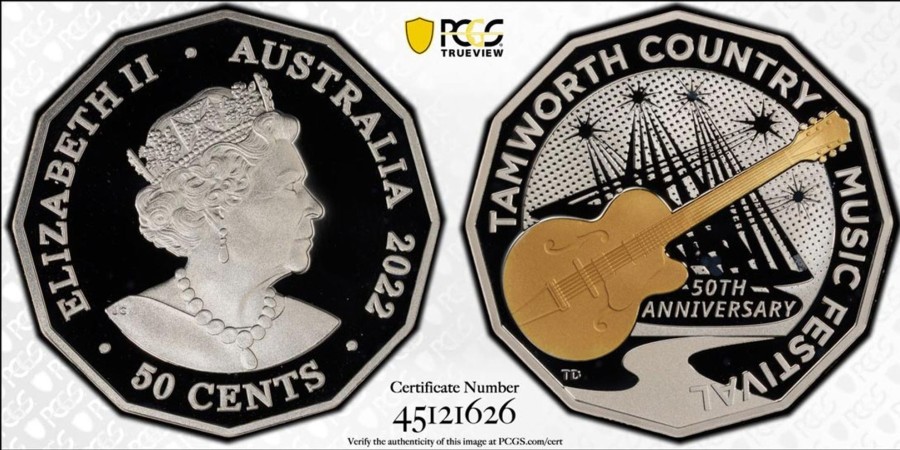 Pcgs Royal Australian Mint | 2022 Tamworth Music Festival Partial Silver Prooof Gilt Pcgs Pr69Dcam #5