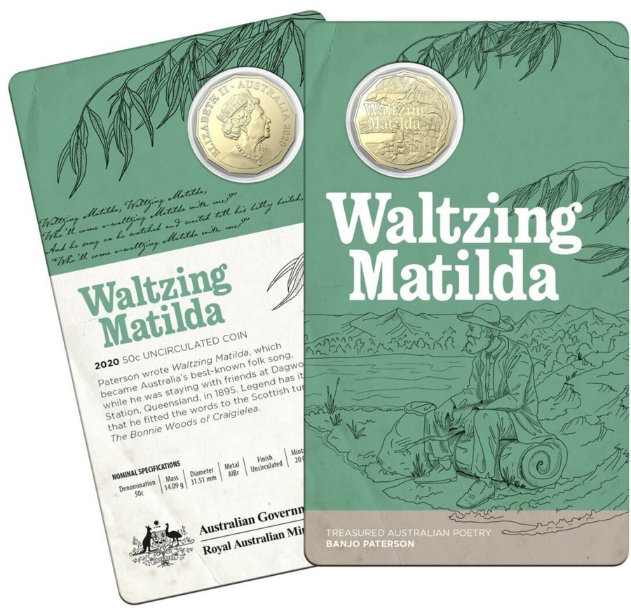 Royal Australian Mint Royal Australian Mint | 2020 50C Albr Unc Coin - Banjo Paterson - Treasured Australian Poetry - Waltzing Matilda