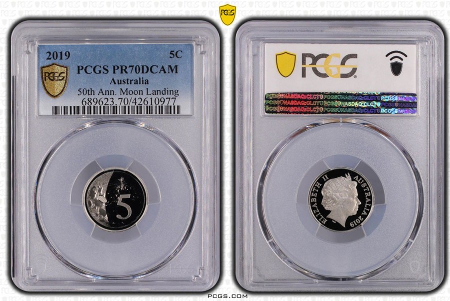 Pcgs Royal Australian Mint | 2019 50Th Ann Moon Landing 5C Coin Pcgs Pr70 Dcam Top Pop 45/0