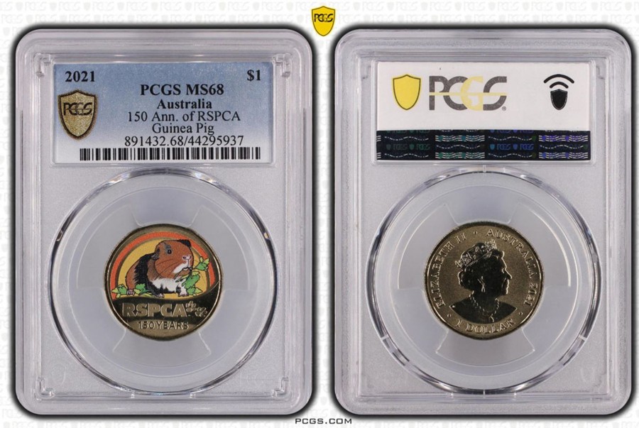 Pcgs Royal Australian Mint | 150 Ann. Of Rspca Guinea Pig $1 Pcgs Ms68 Pop 8/1