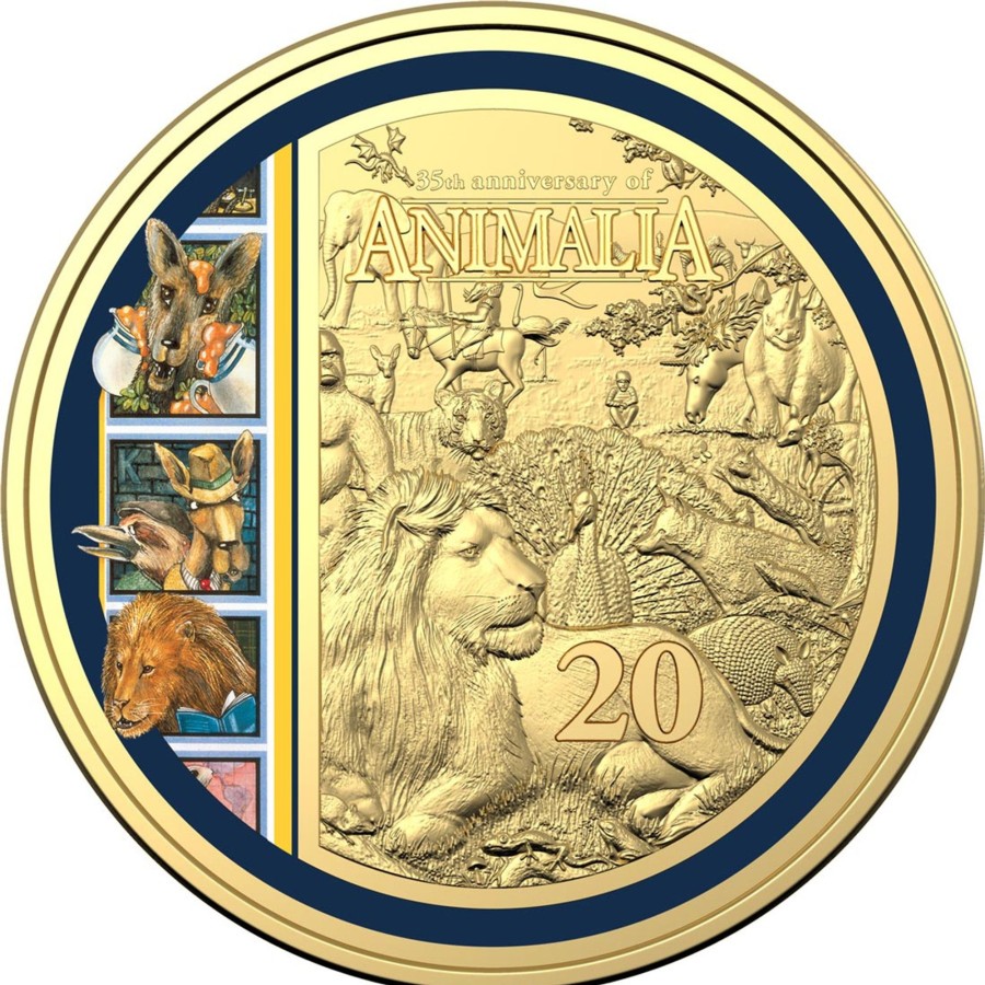 Royal Australian Mint Royal Australian Mint | 2021 20C Cuni Gold Plated Colour Printed Uncirculated Coin - 35Th Anniversary Of Animalia