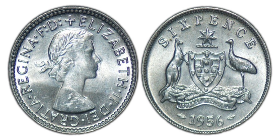 Pre-Decimal Coins Melbourne Mint | 1956 Australian Elizabeth Ii Sixpence Uncirculated