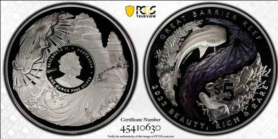 Pcgs Royal Australian Mint | 2022 $5 Silver Proof Domed Coin - Beauty, Rich & Rare Great Barrier Reef Pcgs Pr69 Dcam