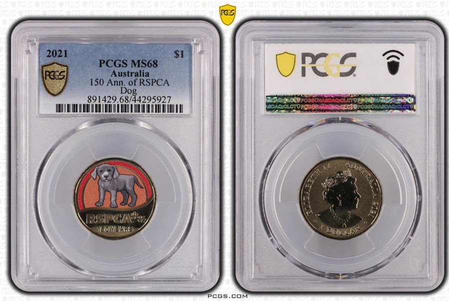 Pcgs Royal Australian Mint | 150 Ann. Of Rspca Dog $1 Pcgs Ms68