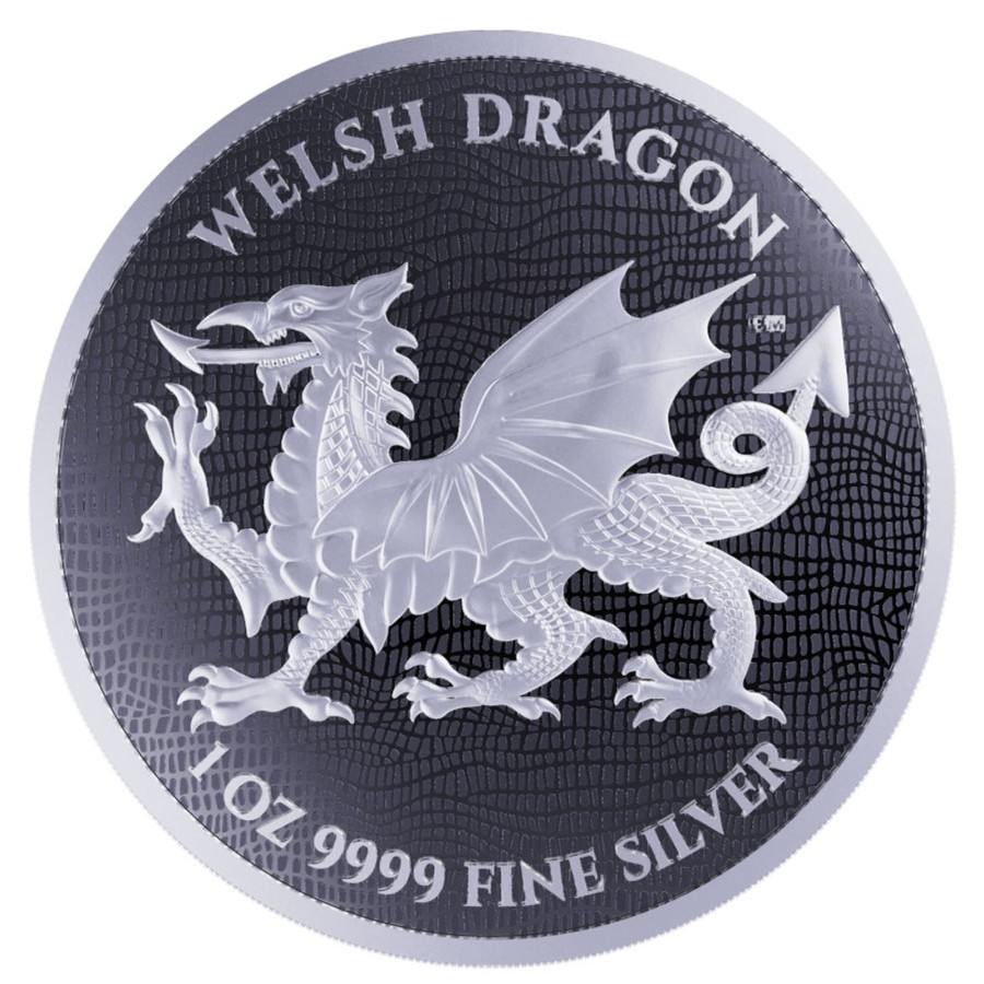 Premium Bullion European Mint | 2022 Niue 1Oz $2 Nzd .9999 Silver Bu Coin - Heraldic Series - Welsh Dragon