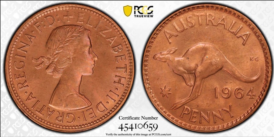 Pcgs Melbourne Mint | 1964 (M) Australia Penny Pcgs Graded Ms64Rb