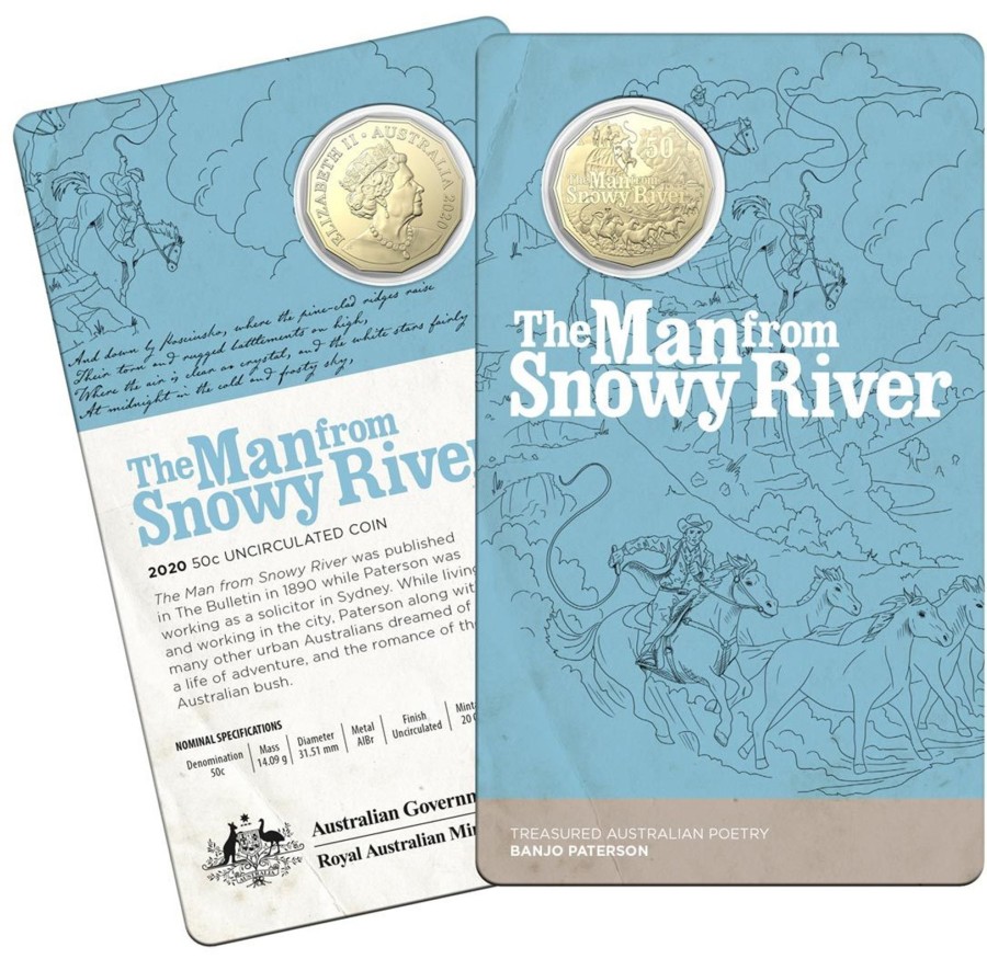 Royal Australian Mint Royal Australian Mint | 2020 50C Albr Unc Coin - Banjo Paterson - Treasured Australian Poetry - The Man From Snowy River