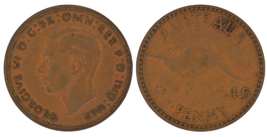 Pre-Decimal Coins Melbourne Mint | 1946 George Vi Melbourne Mint Penny Vfine #1