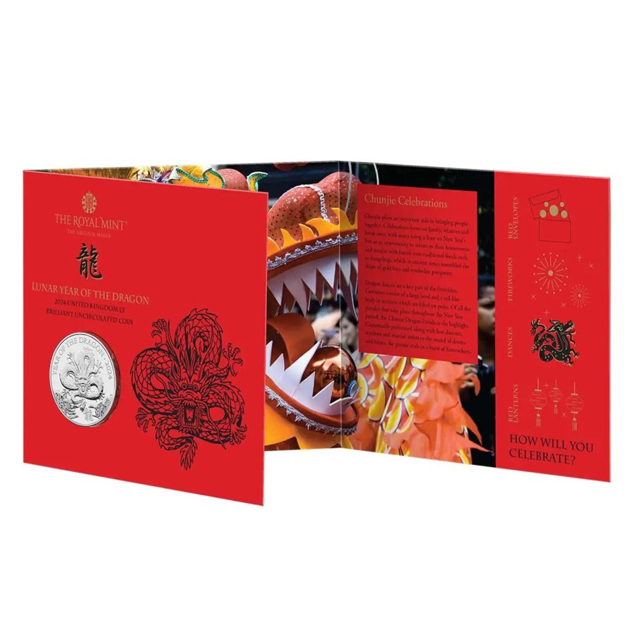 World Coins Royal Australian Mint | Royal Mint Year Of The Dragon 5 Pound 2024 Brilliant Unc Coin