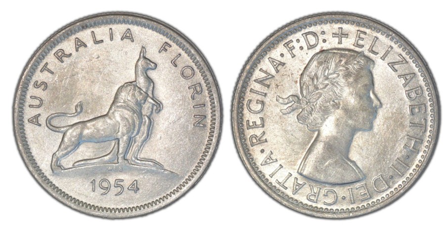 Royal Australian Mint Melbourne Mint | 1954 Q. Elizabeth Ii Melbourne Mint Royal Visit Florin Efine