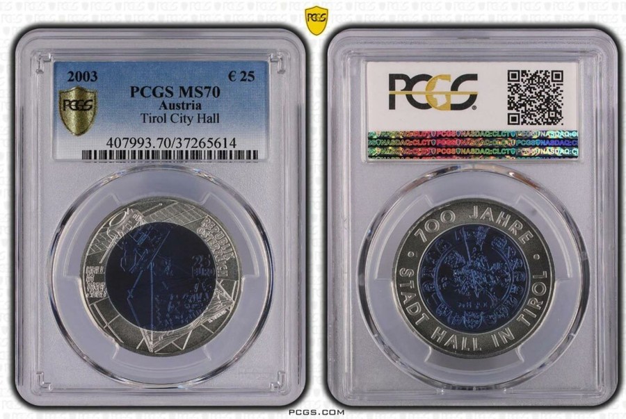 Pcgs Austrian Mint | Austria 2003 Tirol City Hall 25 Euro Silver-Niobium Coin Pcgs Ms70