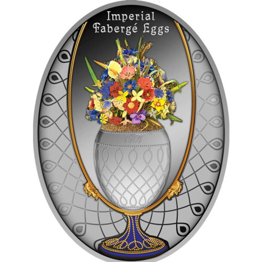 World Coins Mint of Poland | 2021 Niue $1 Silver Proof Coin - Imperial Faberge Eggs - Egg With A Bouquet Of Wildflowers