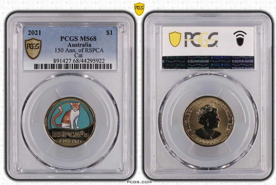 Pcgs Royal Australian Mint | 150 Ann. Of Rspca Cat $1 Pcgs Ms68