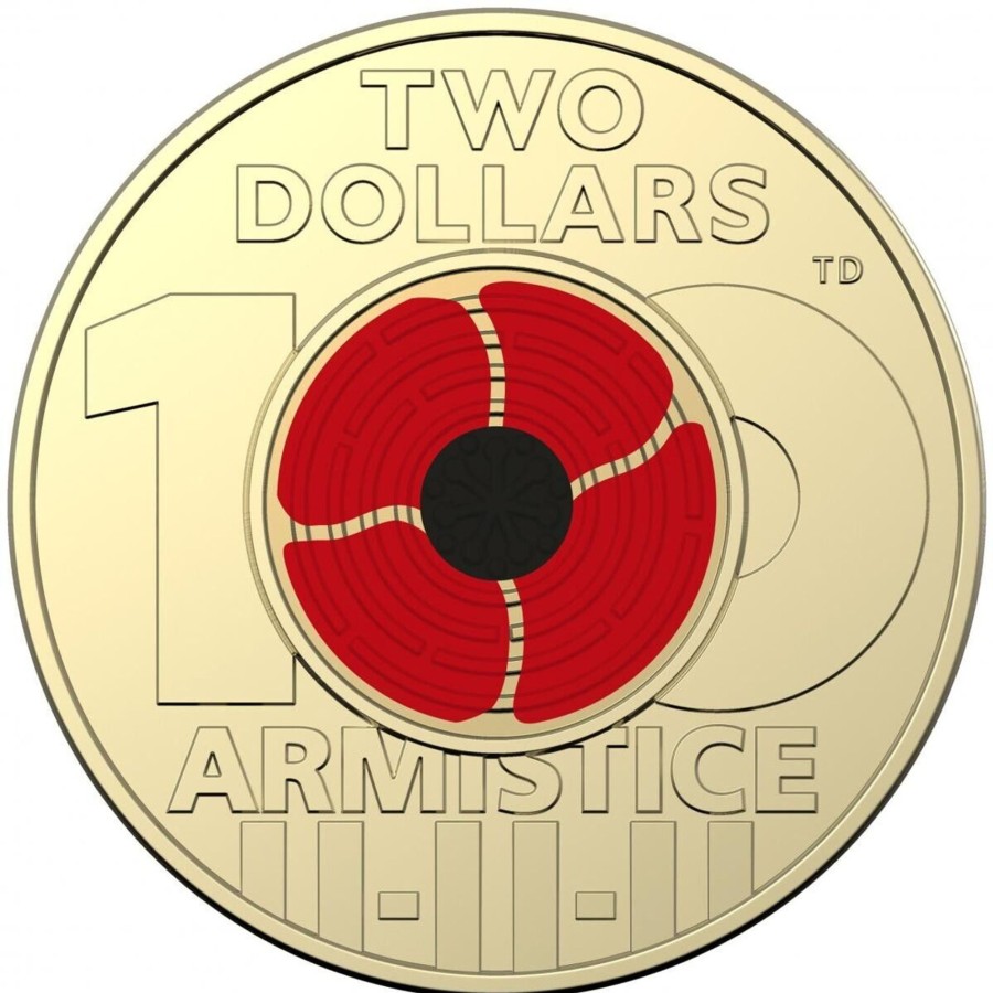 Royal Australian Mint Royal Australian Mint | Royal Australian Mint Armistice Remembrance Day Red Poppy Coloured $2 Unc Coin 2018