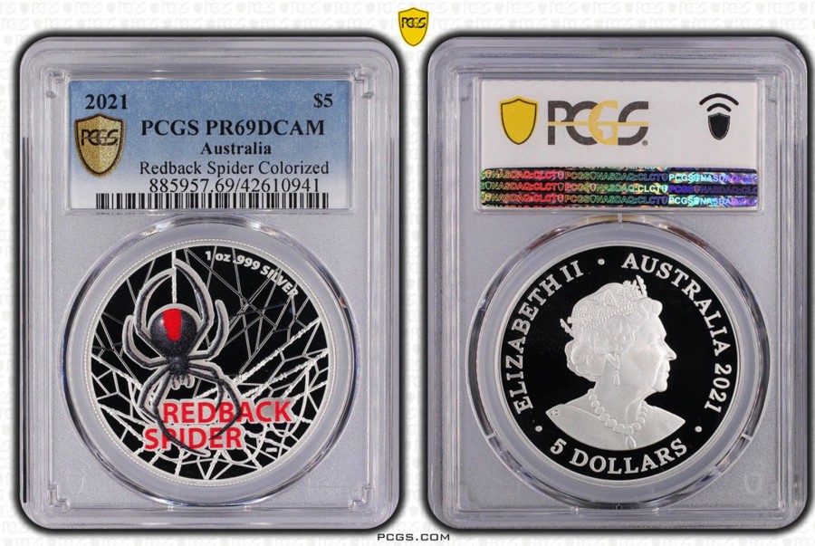 Pcgs Royal Australian Mint | 2021 $5 Redback Spider Colorized, Pcgs Pr69 Dcam