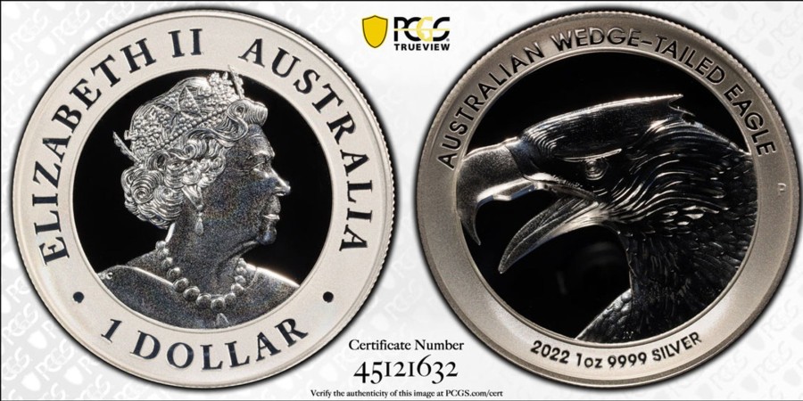 Pcgs Perth Mint | 2022-P $1 Wedge-Tailed Eagle High Relief, Pcgs Pr70 Dcam