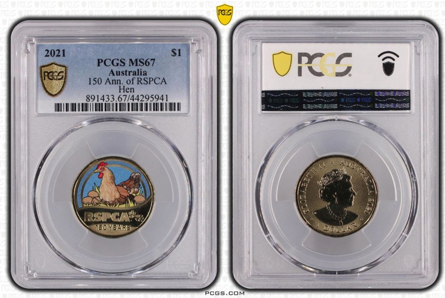 Pcgs Royal Australian Mint | 150 Ann. Of Rspca Hen $1 Pcgs Ms67