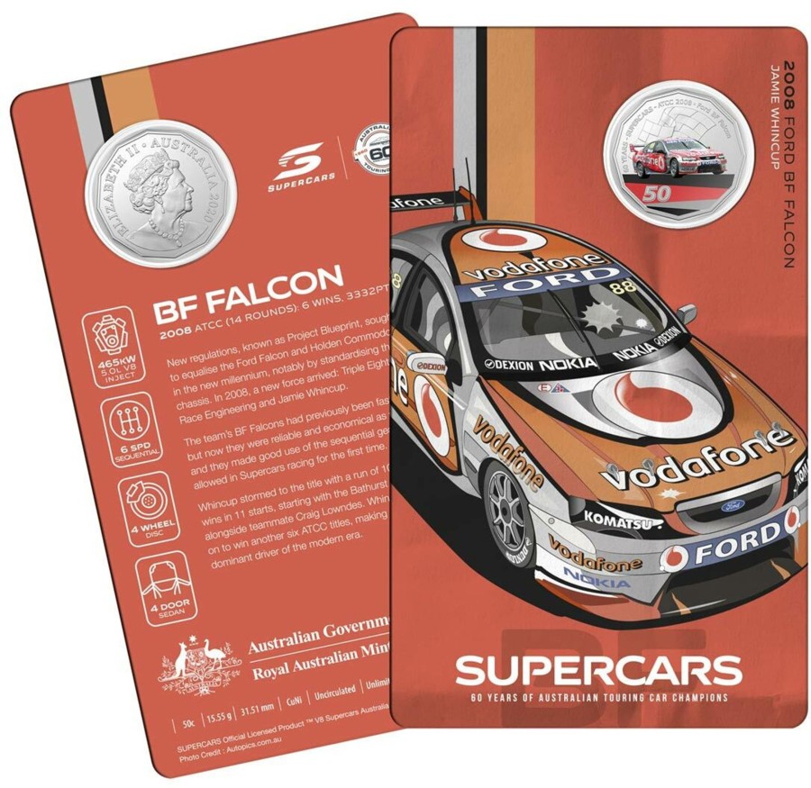 Royal Australian Mint Royal Australian Mint | 2020 50C Coin - 60 Years Of The Atcc 1960/2020 - Supercars - 2008 Ford Bf Falcon