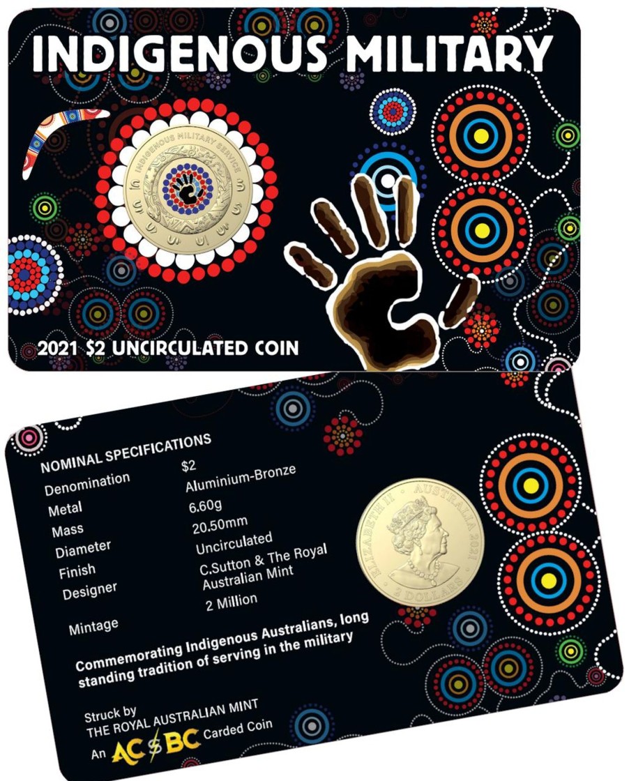 Royal Australian Mint Royal Australian Mint | Royal Australian Mint 2021 $2 Indigenous Military Service Carded Coin - Tamper Proof Sealed Carded Coin