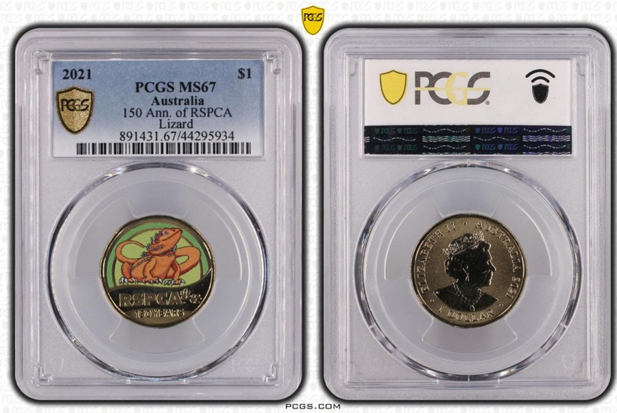 Pcgs Royal Australian Mint | 150 Ann. Of Rspca Lizard $1 Pcgs Ms67