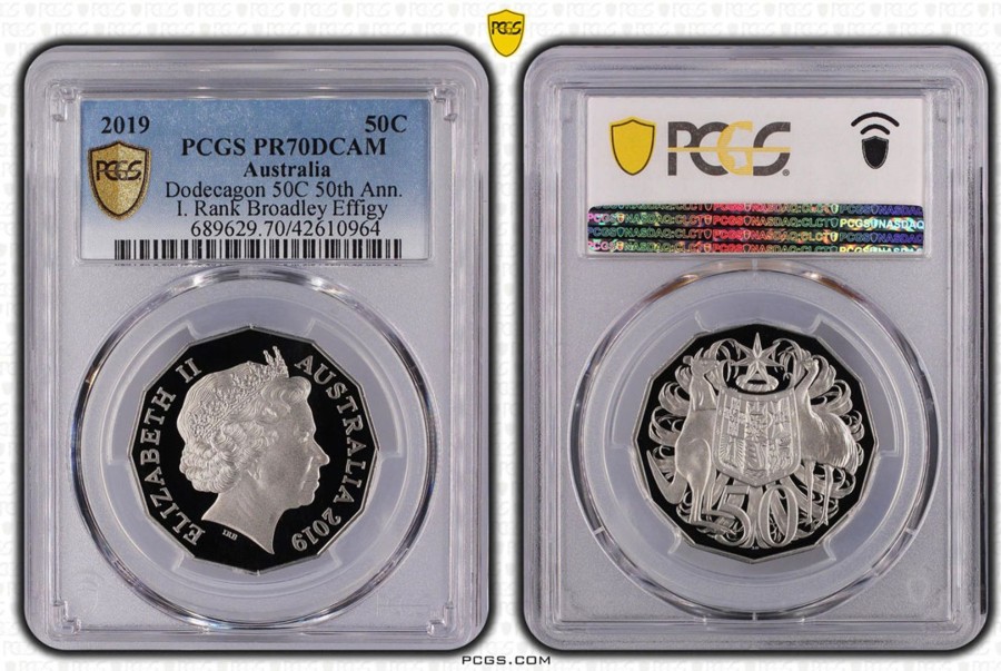 Pcgs Royal Australian Mint | 2019 50C Dodecagon 50C 50Th Ann. I. Rank Broadley Effigy, Pr70 Dcam Top Pop 46/0