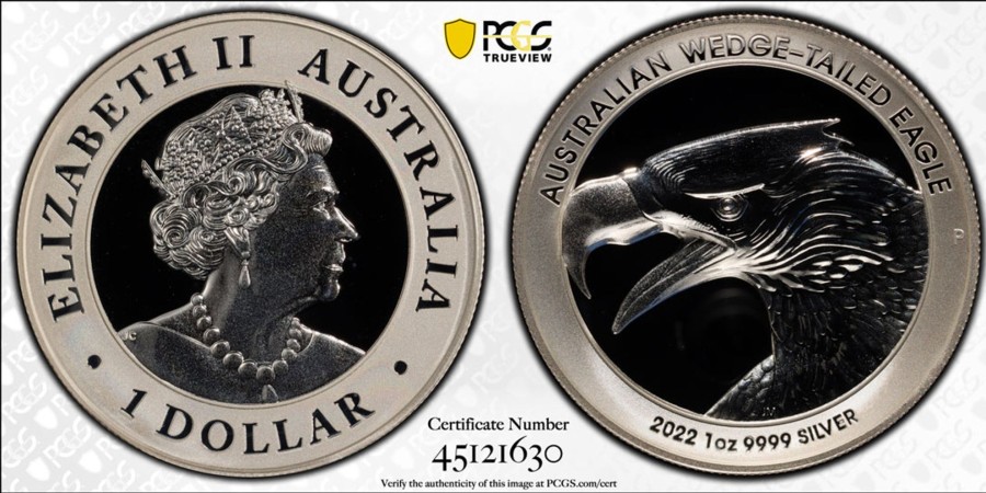 Pcgs Perth Mint | 2022-P $1 Wedge-Tailed Eagle High Relief, Pcgs Pr69 Dcam