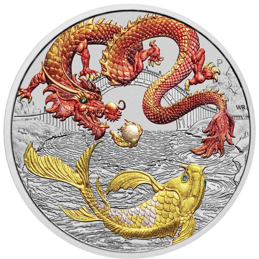 Perth Mint Perth Mint | Perth Mint Chinese Myths And Legends - Red Dragon And Koi 1 Oz Silver 2023 Coin