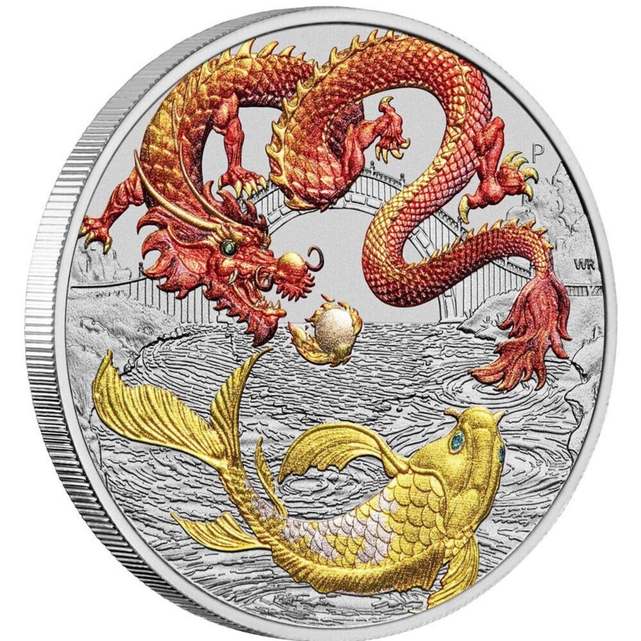 Perth Mint Perth Mint | Perth Mint Chinese Myths And Legends - Red Dragon And Koi 1 Oz Silver 2023 Coin