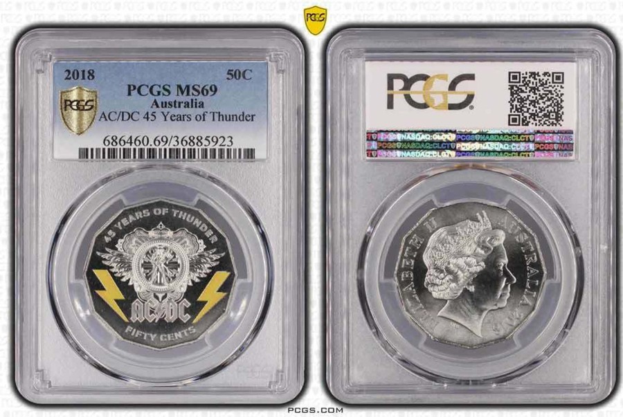 Pcgs Royal Australian Mint | 2018 Australia 50C Ac/Dc 45 Years Of Thunder Pcgs Graded Ms69