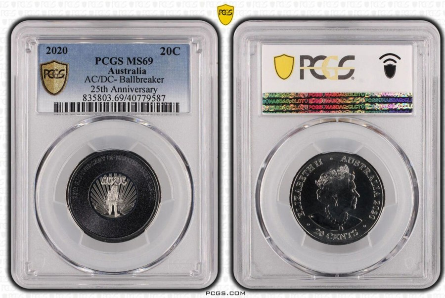 Pcgs Royal Australian Mint | 2020 20C Ac/Dc- Ballbreaker 25Th Anniversary Pcgs Ms69