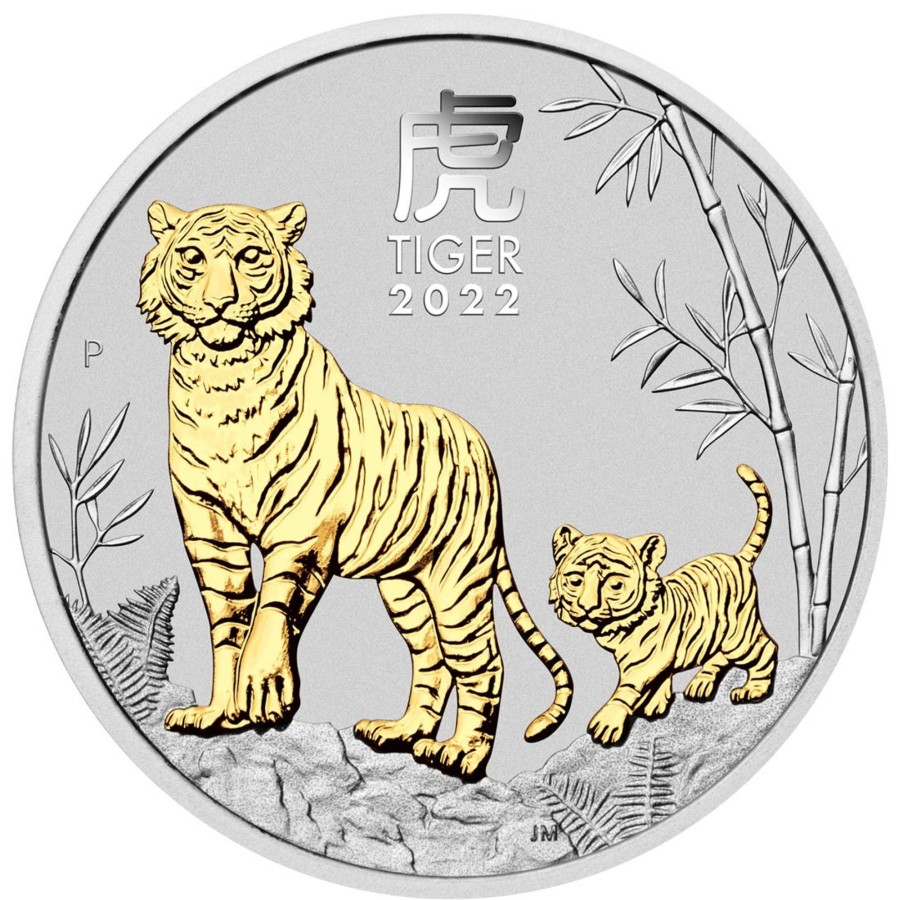 Perth Mint Perth Mint | 2022 Year Of The Tiger 1Oz Silver Gilded Coin In Capsule Only With Certificate - Australian Lunar Series Iii