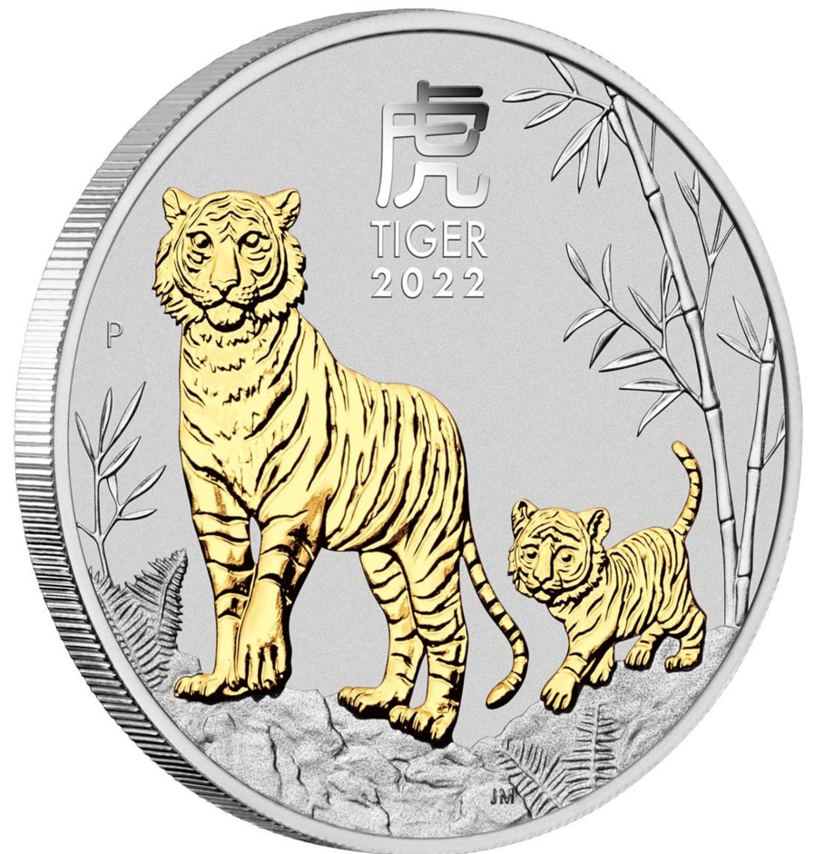 Perth Mint Perth Mint | 2022 Year Of The Tiger 1Oz Silver Gilded Coin In Capsule Only With Certificate - Australian Lunar Series Iii