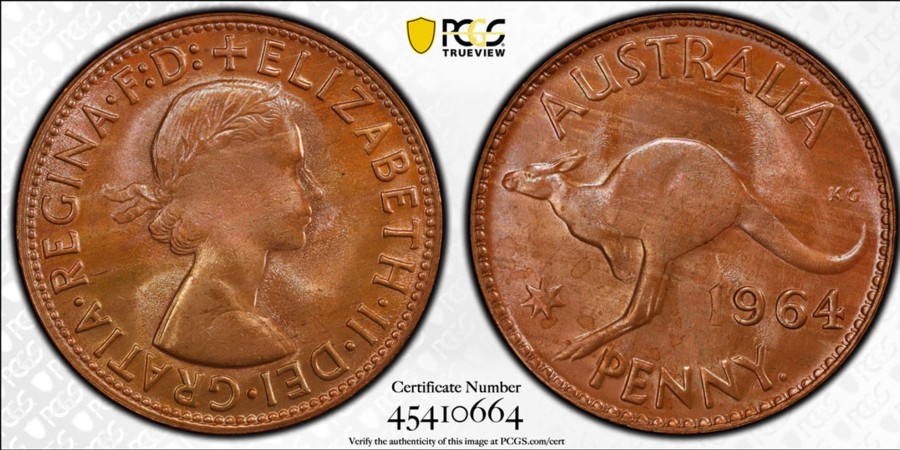 Pcgs Perth Mint | 1964 Y. (P) Australia Penny Pcgs Graded Ms65Rb