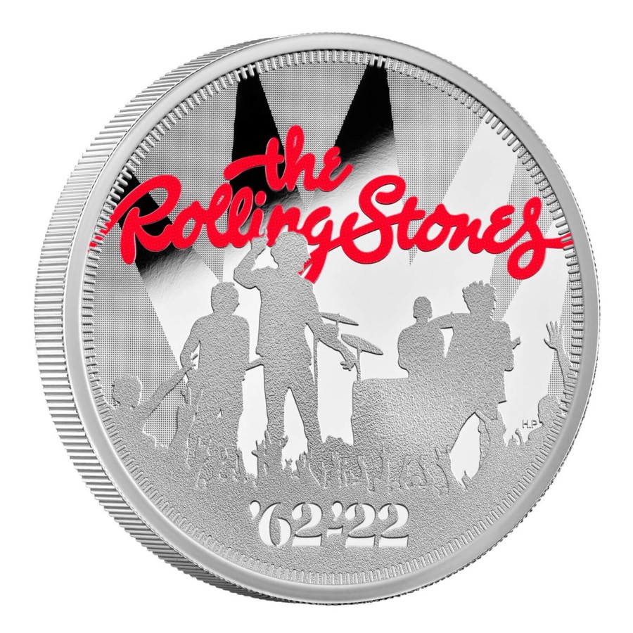 Premium Bullion N/A | 2022 Great Britain Celebrating 60 Years Of Rock And Roll Royalty: The Rolling Stones 1 Oz .999 Silver Proof Coloured Coin