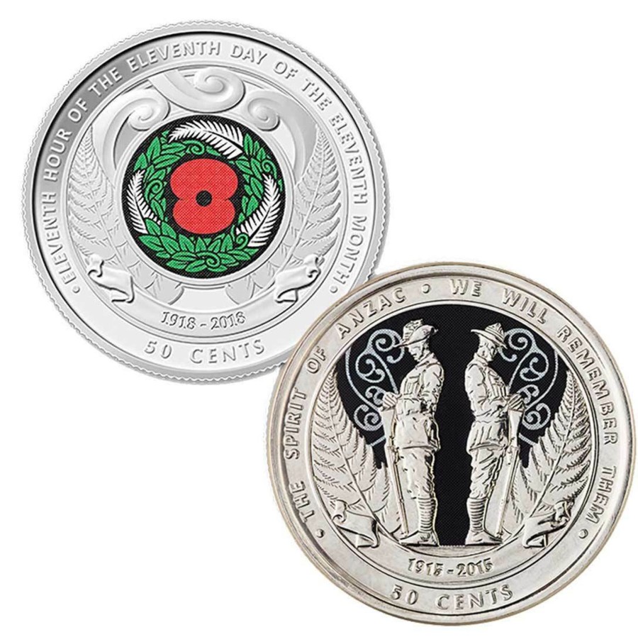 World Coins Royal Australian Mint | 2015 & 2018 New Zealand 50C Commemorative Coin - Anzac | Armistice