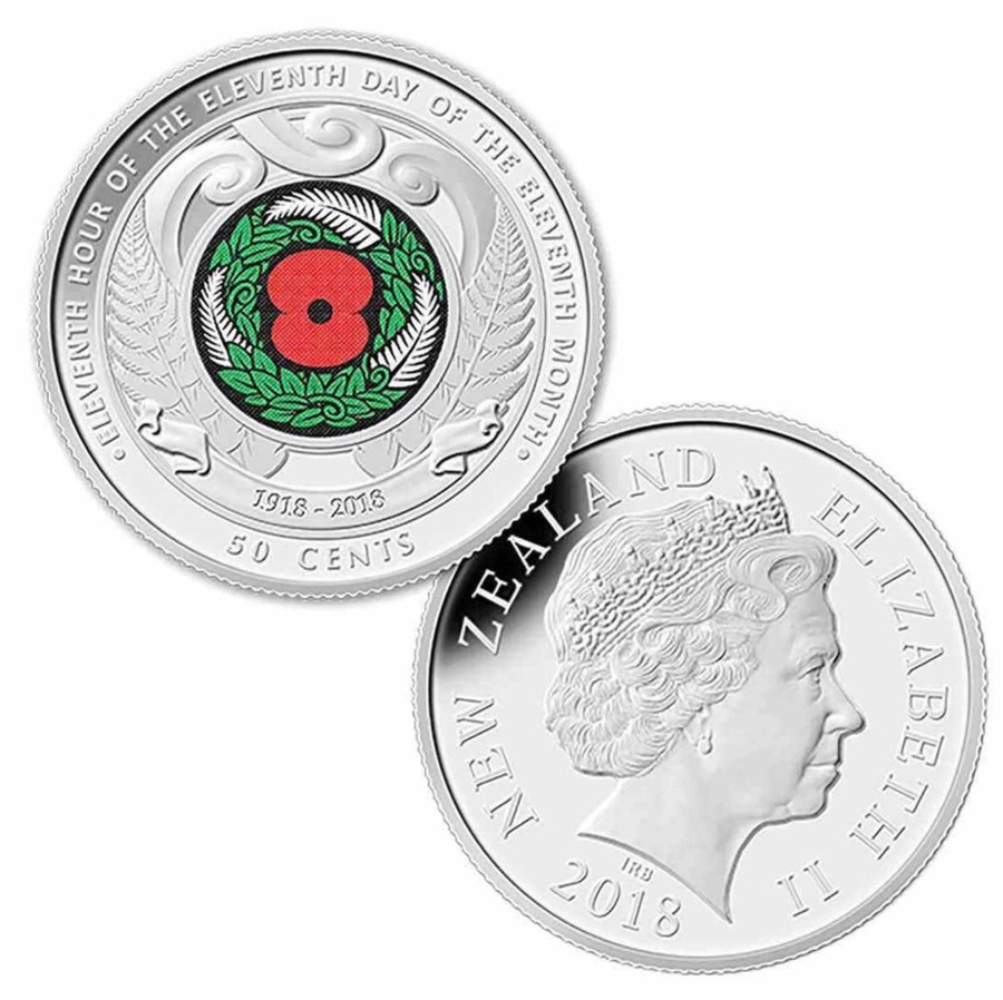 World Coins Royal Australian Mint | 2015 & 2018 New Zealand 50C Commemorative Coin - Anzac | Armistice