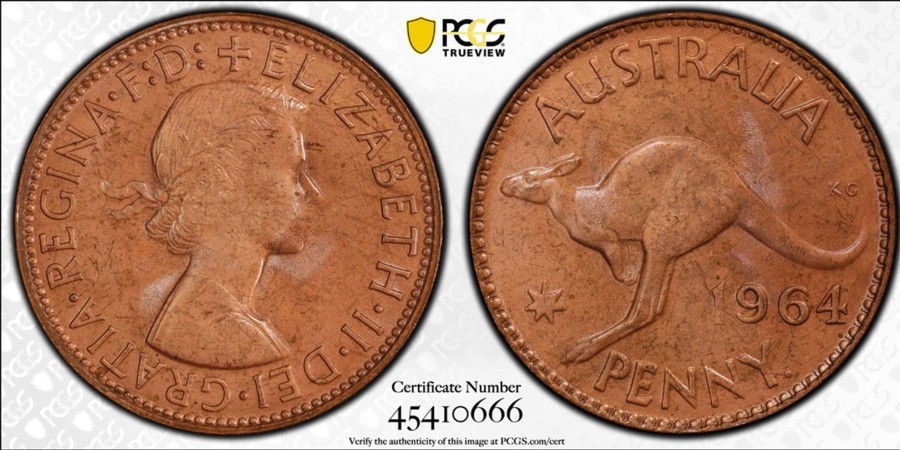 Pcgs Perth Mint | 1964 Y. (P) Australia Penny Pcgs Graded Ms64 Bn