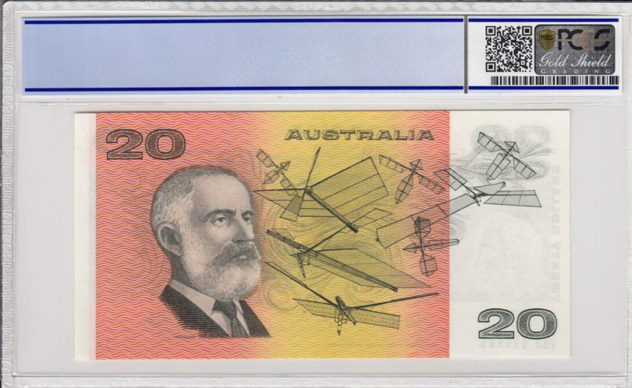 Banknotes Reserve Bank | 1975 Knight/Wheeler Centre Thread $20 Banknote Pcgs 55 About Unc